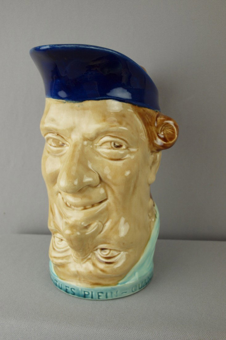 SARREGUEMINES double face figural jug, 8 1/2", no: SARREGUEMINES double face figural jug, 8 1/2", no. 2313