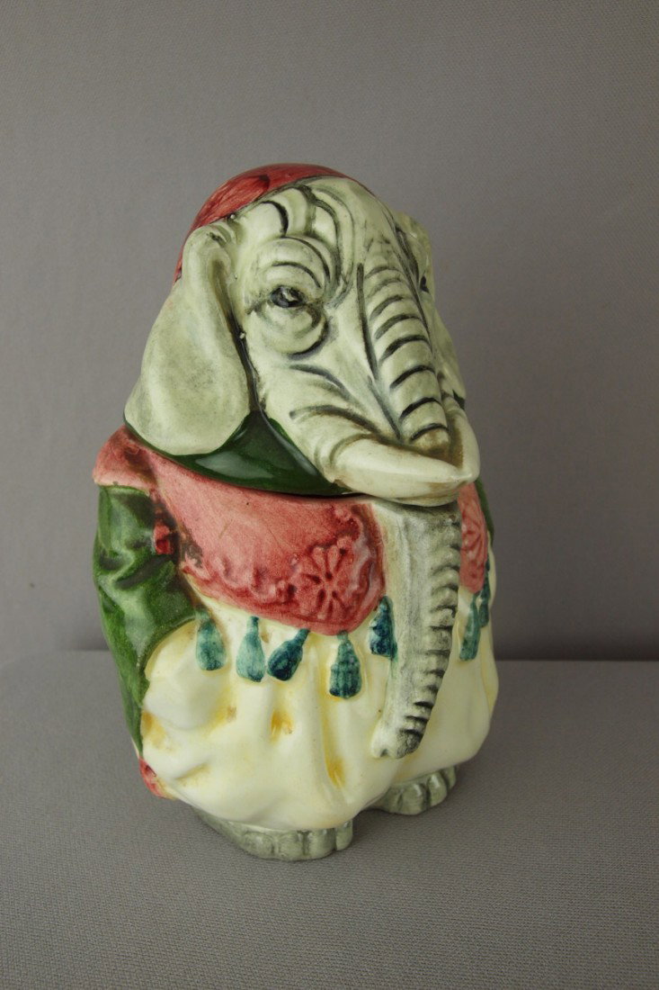 Julius Strnact rare elephant figural humidor, 7",: Julius Strnact rare elephant figural humidor, 7", rim nick to lid