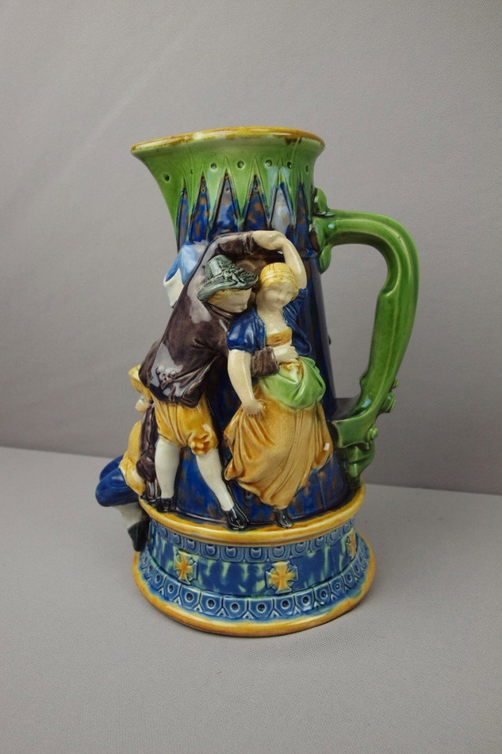 MINTON tavern jug with figures in high relief, re: MINTON tavern jug with figures in high relief, ref: Karmason- Stacke p. 43, 10", shape no. 487