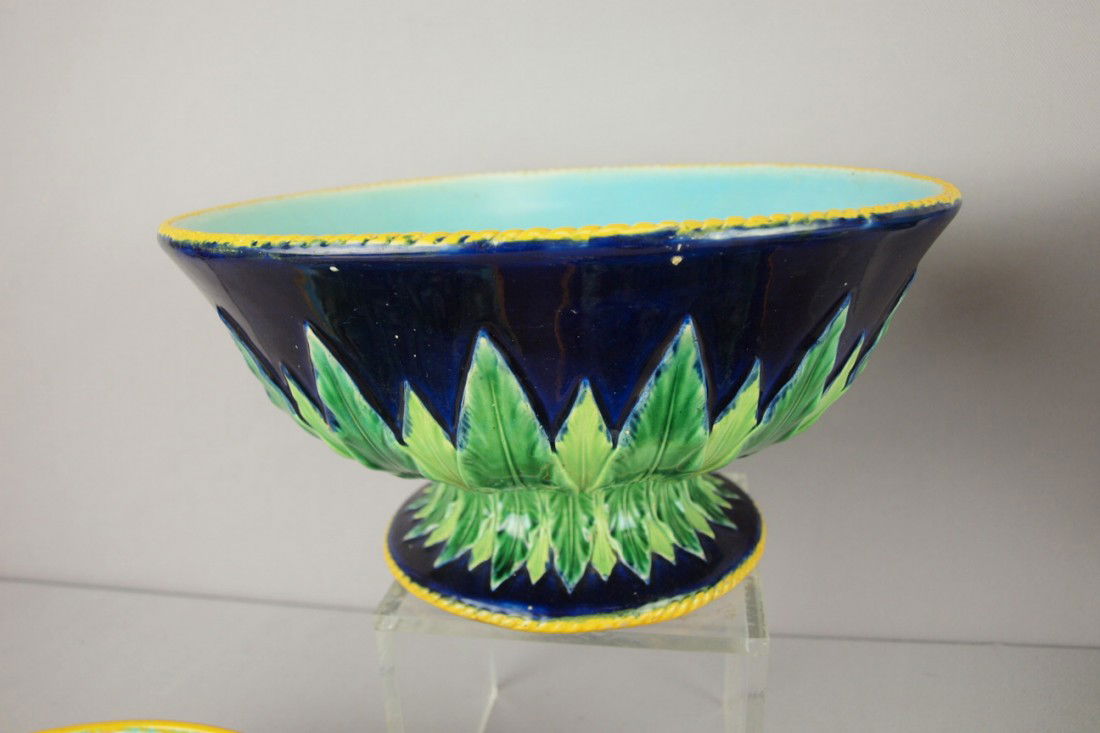 GEORGE JONES coblat acanthus leaf punch bowl, 10": GEORGE JONES coblat acanthus leaf punch bowl, 10"