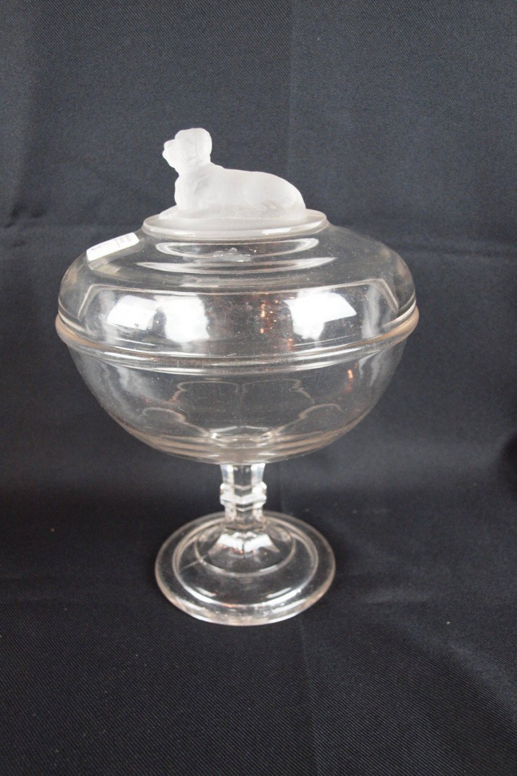 EAPG Frosted Dog covered compote, 10 1/2"h, 7 1/2"d,