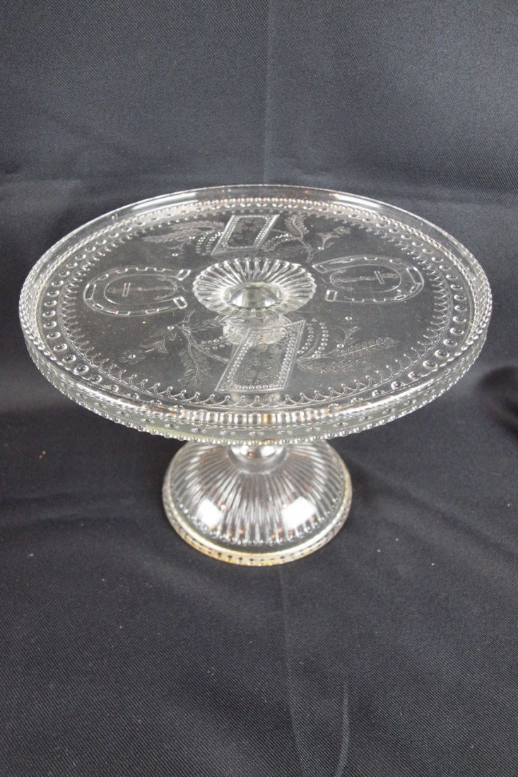 EAPG "Good Luck" cake stand, 7 1/4"h, 10"d