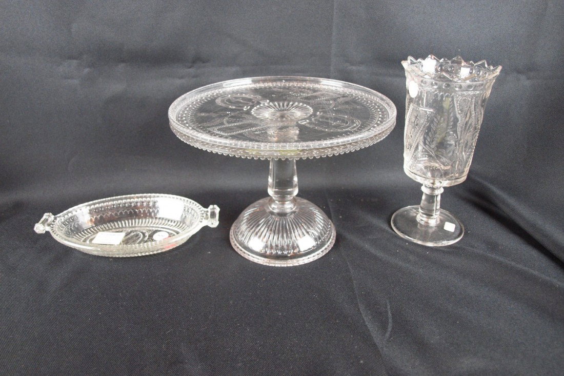 EAPG "Good Luck" lot of 3 pieces - pickle dish, cak