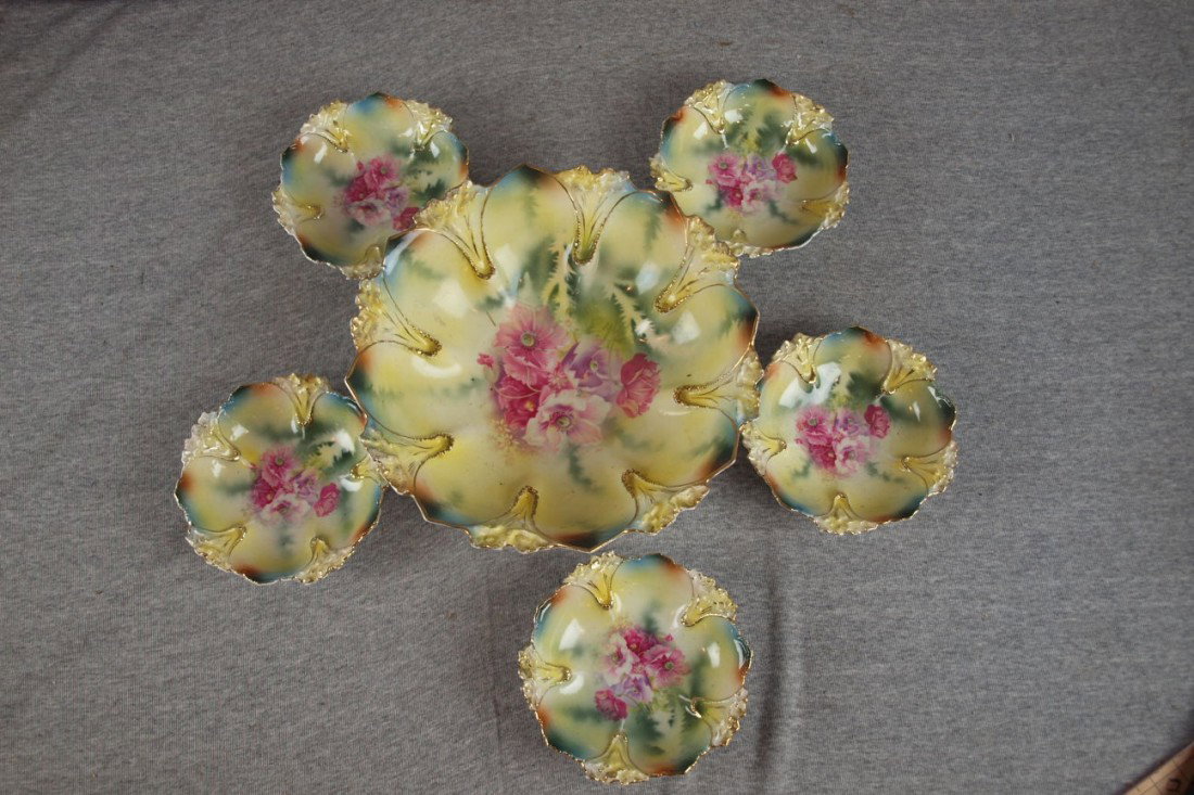 R.S. Prussia 6 piece berry set with floral motif