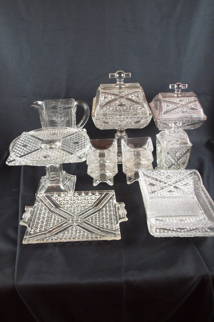 EAPG "Ashman" lot of 14 pieces - water pitcher, 2 c