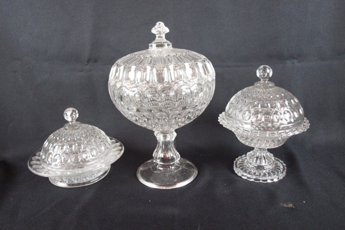 EAPG "Thumbprint" lot of 3 pieces - 2 covered compo