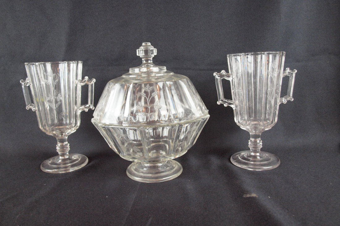 EAPG "Sprig" lot of 3 pieces - 2 celery vases and c