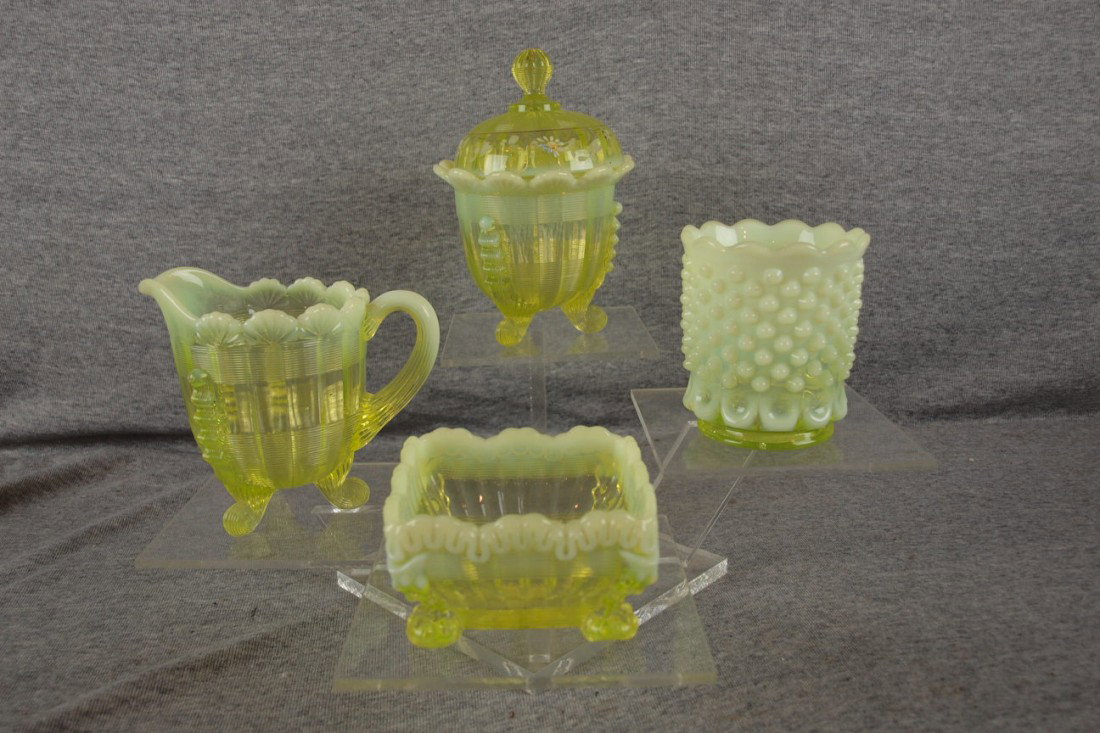 Vaseline opalescent glass lot of 4 pieces - sugar,