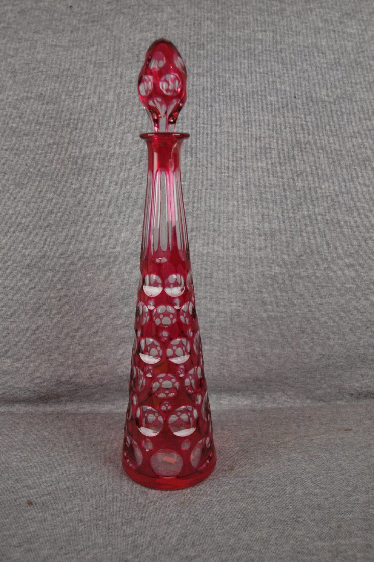 Bohemian cut to clear wine decanter, 16"