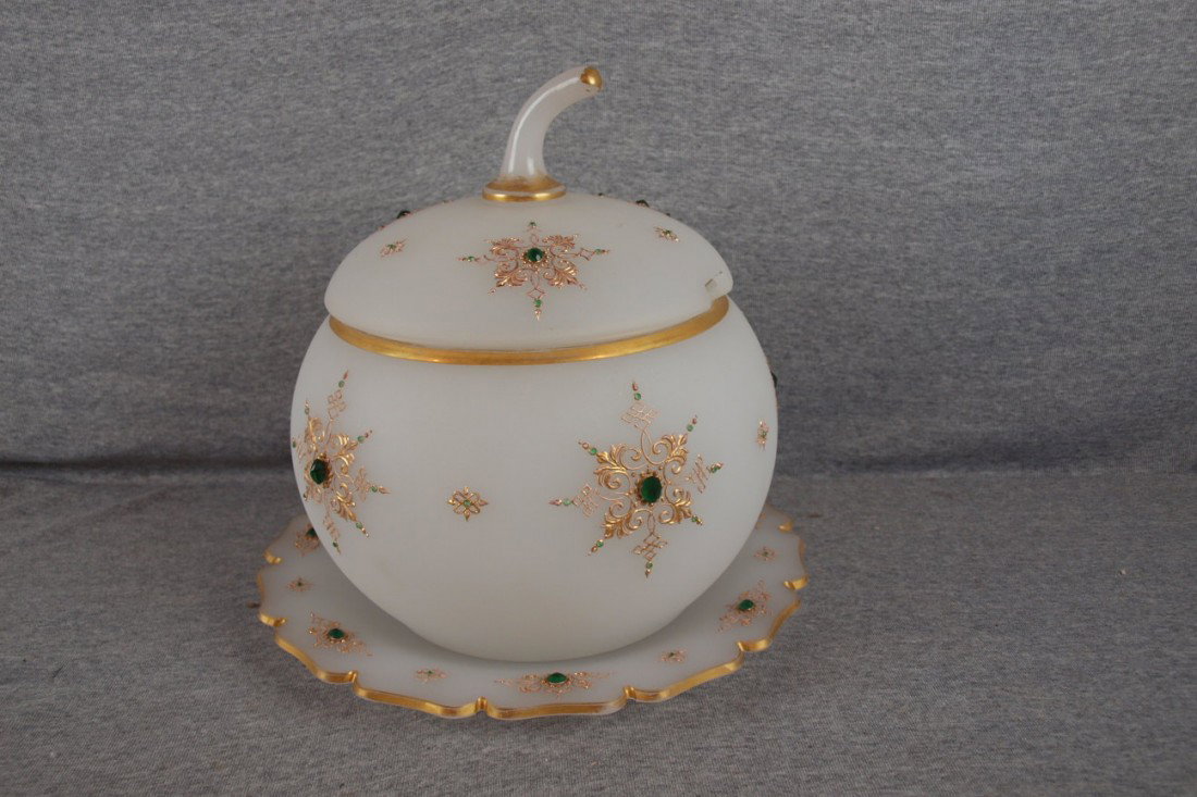 Monumental satin glass large apple shaped covered
