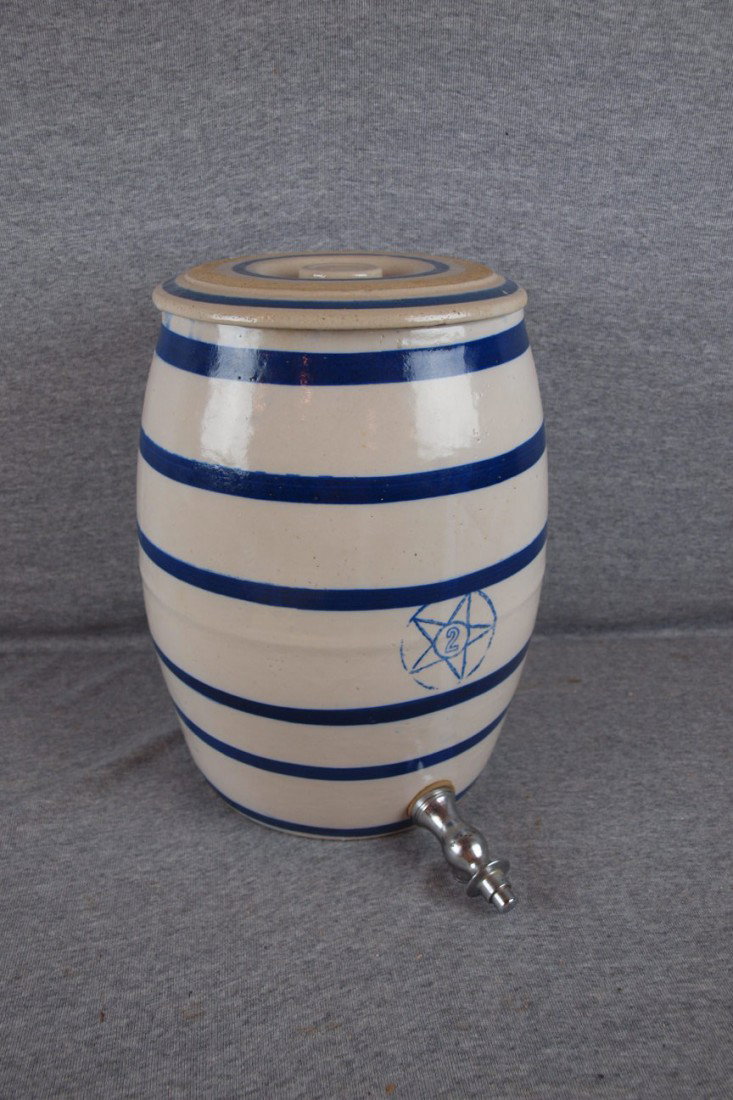 Blue and white stoneware 2 gallon blue band water 