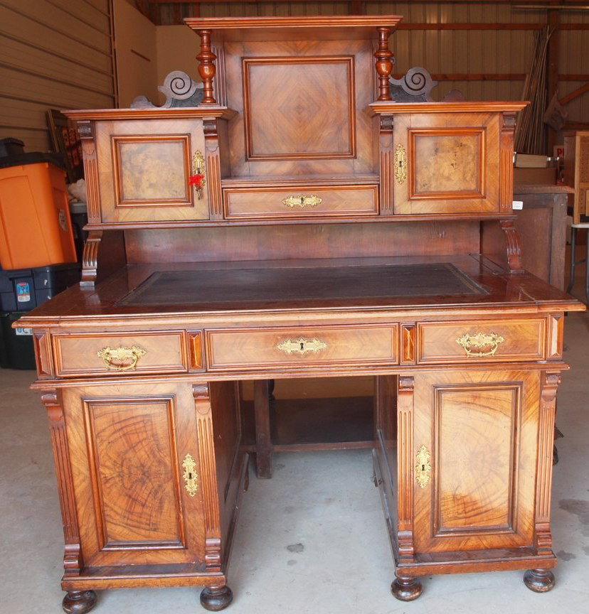 Walnut 2 piece desk with pull out top, 51"w, 58 1/