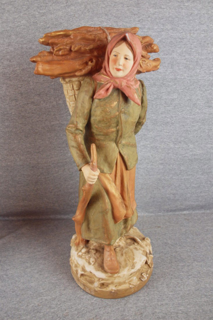 Royal Dux figure of lady with bundle of sticks in 