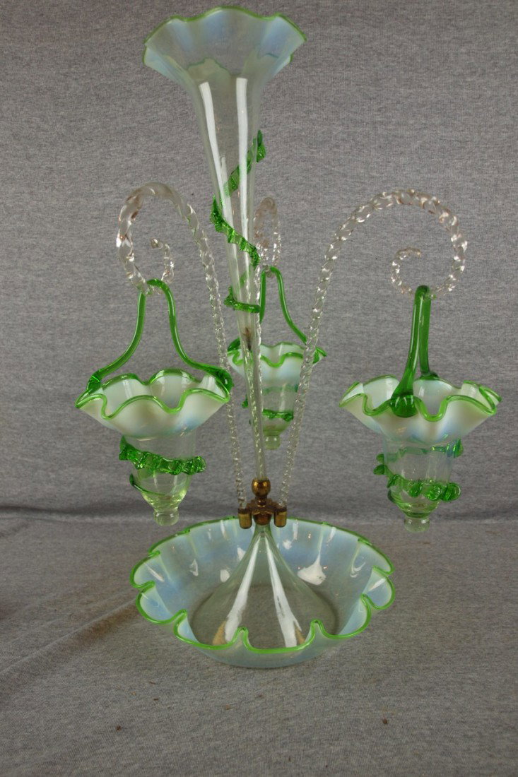 Rare green and clear opalescent single lily epergn