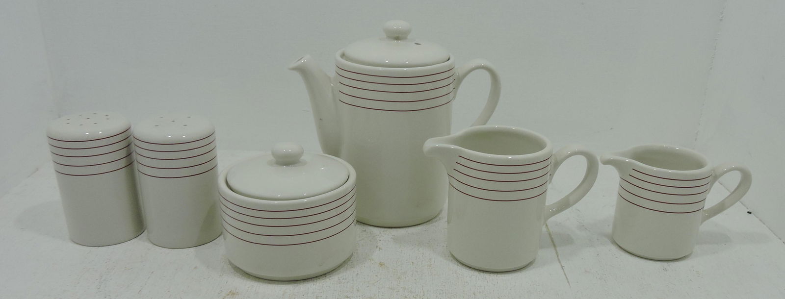 Hall China teapot, 2 creamers, sugar, and (1 of 1)