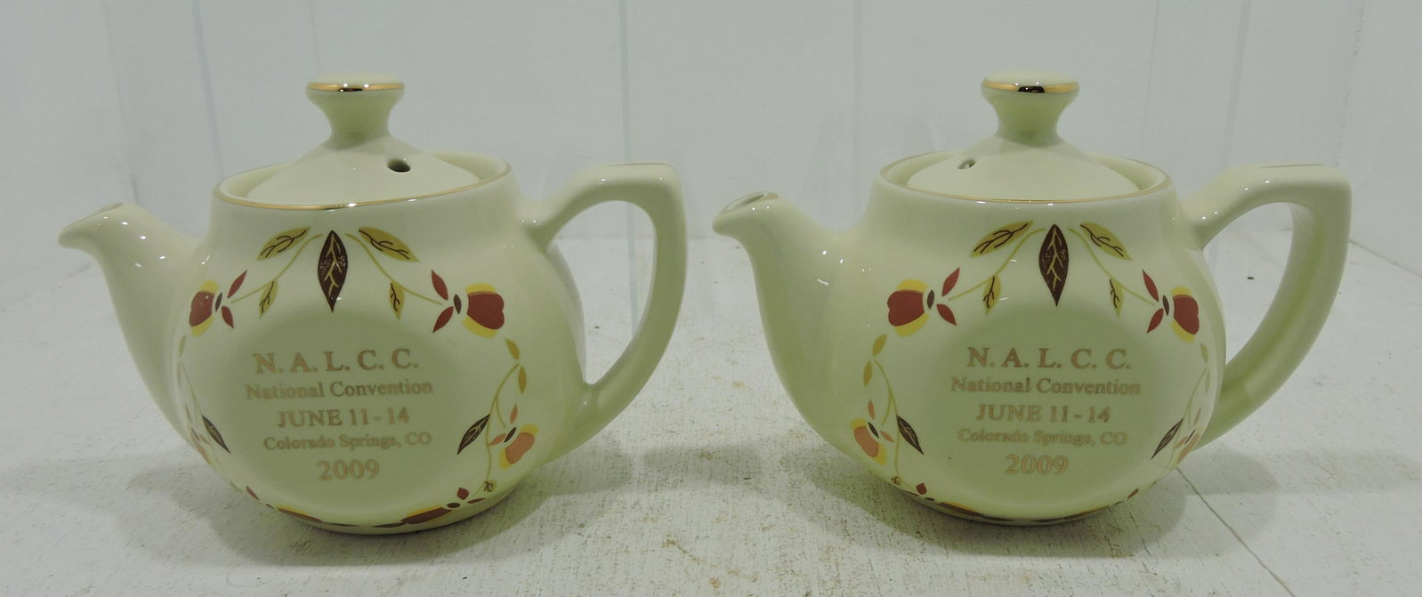 Hall China Autumn Leaf lot of 2 teapots,: 2009 NALCC