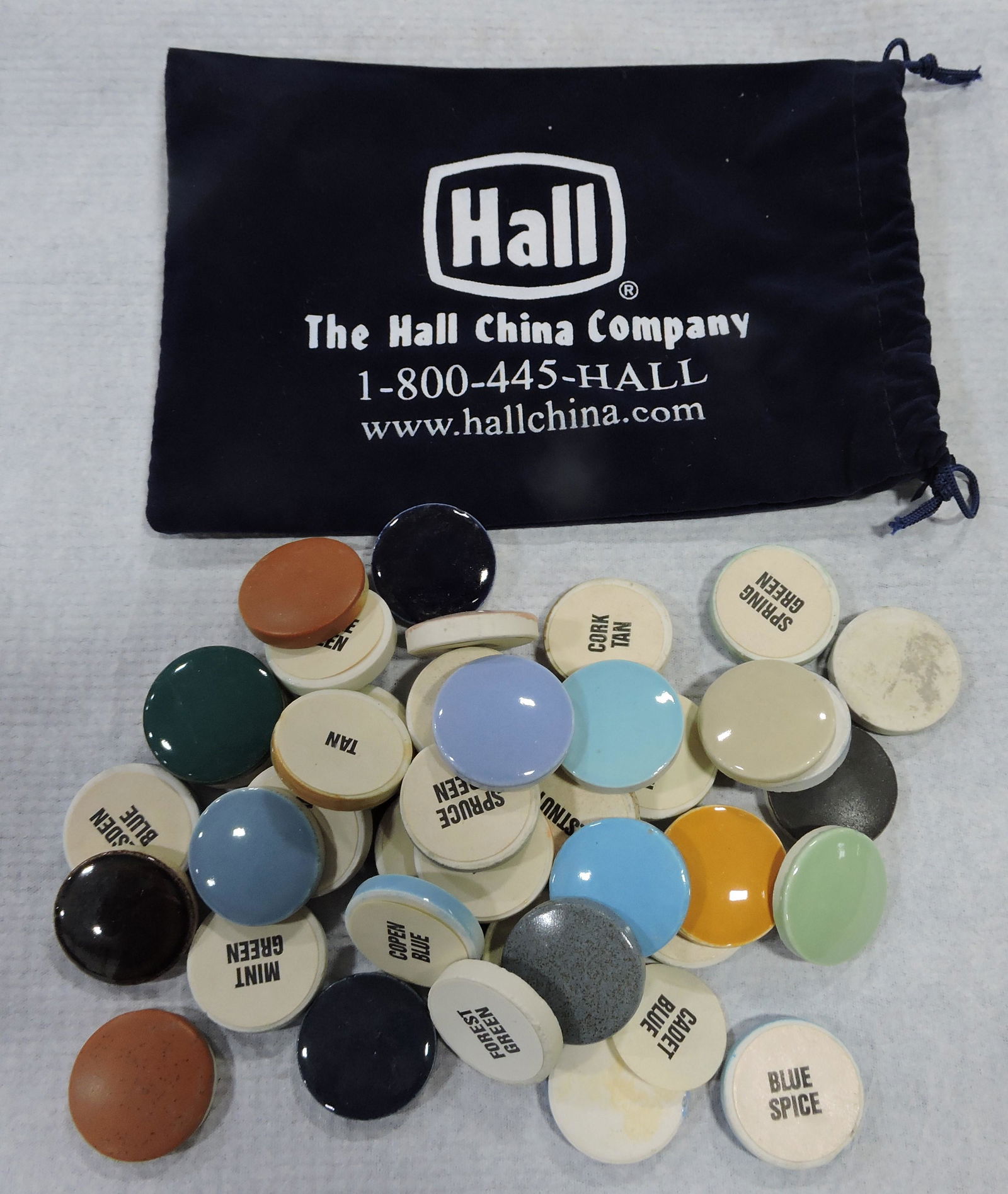 Hall China felt bag with color chips, count: varies