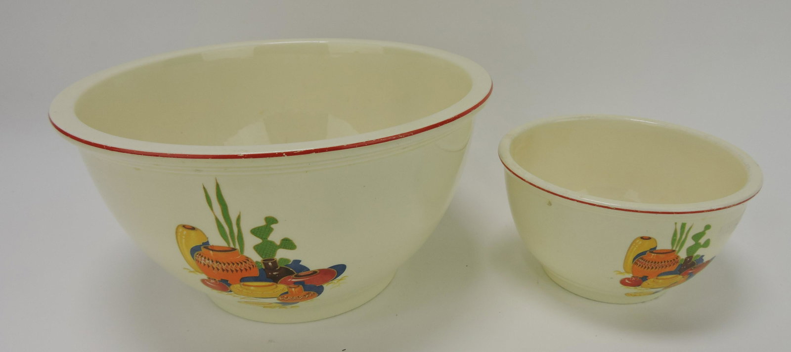 Homer Laughlin Mexicana large and: small (hairline, nick) mixing bowls