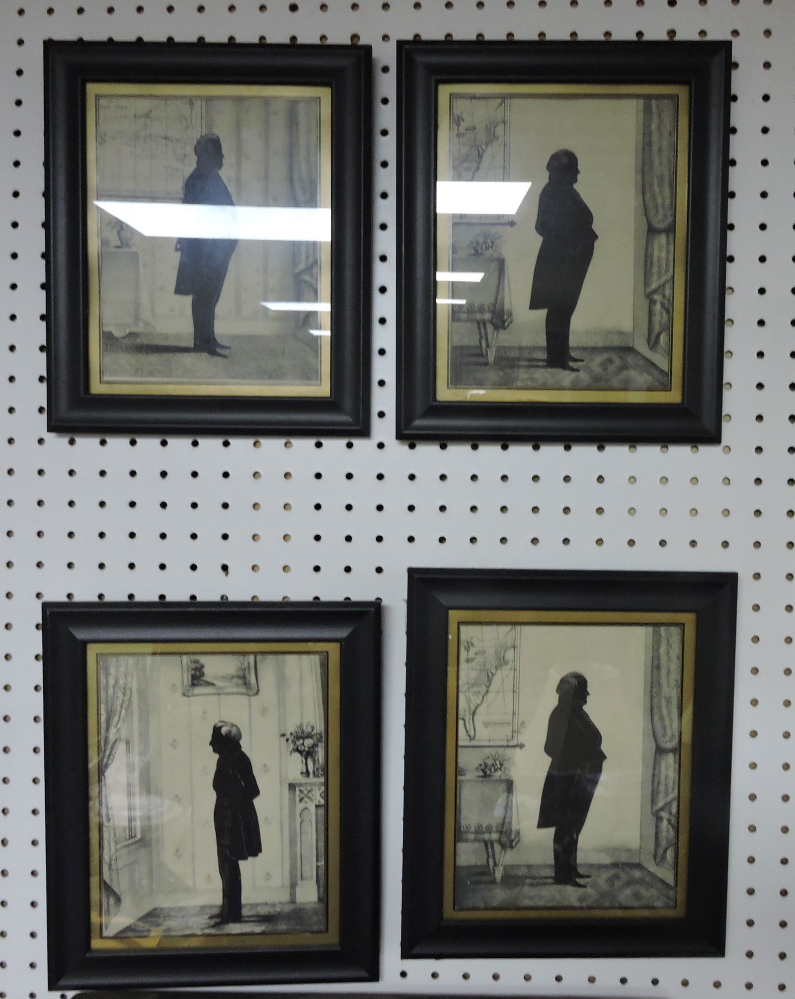 Lot of 4 silhouette pictures on linen of: gentlemen, 12"x10"