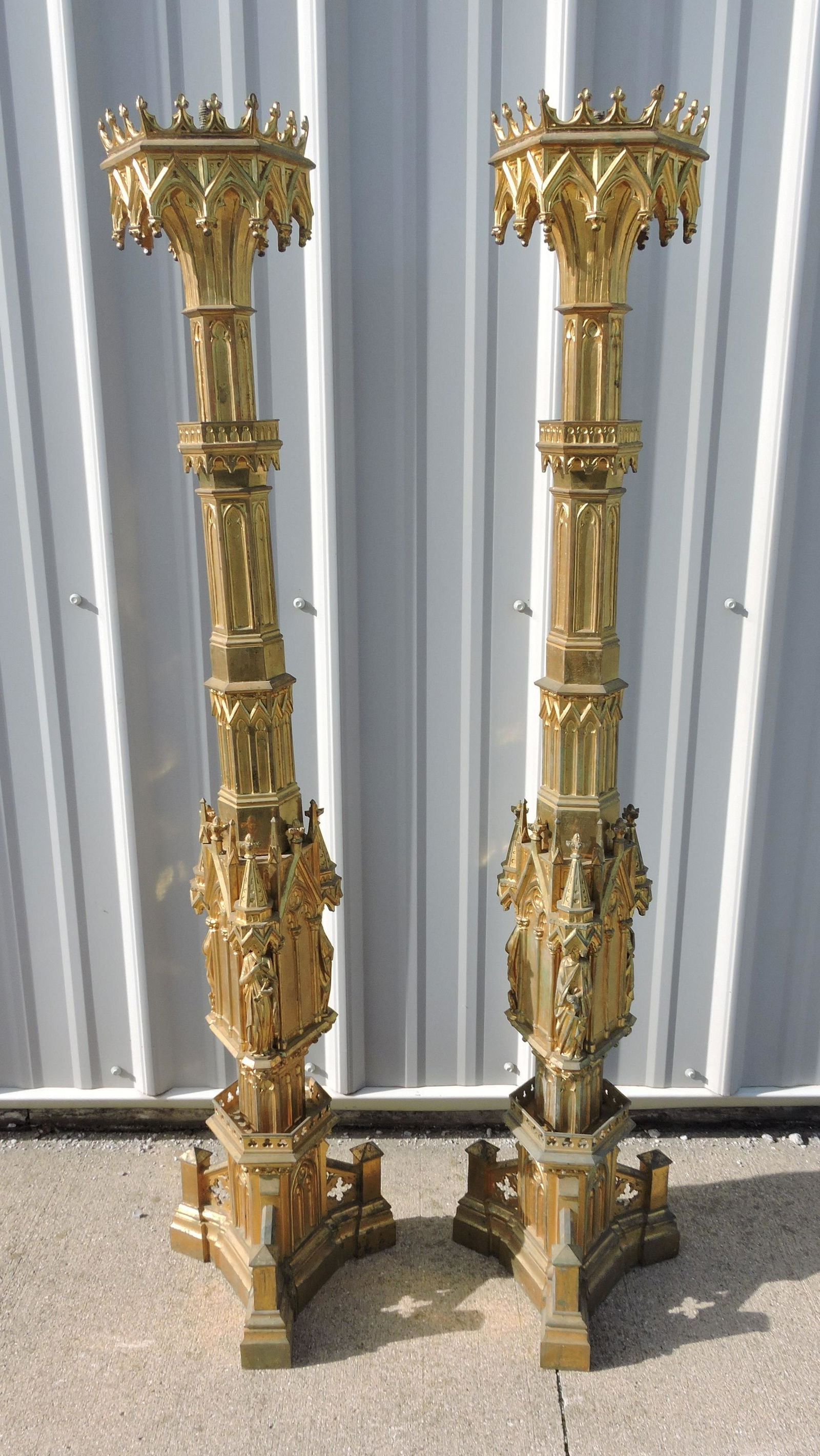 Pair of brass Gothic Revival tall (1 of 3)