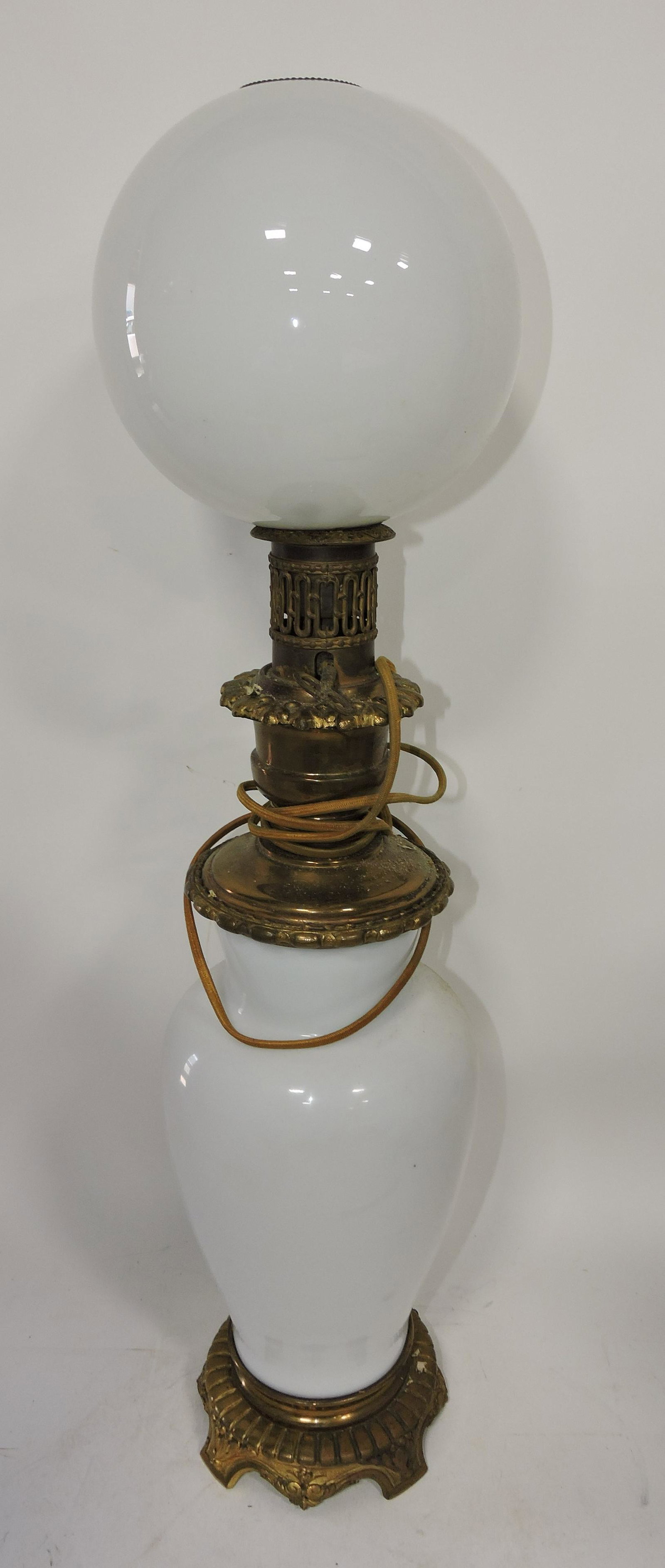 Milk glass table lamp, 29" (1 of 1)