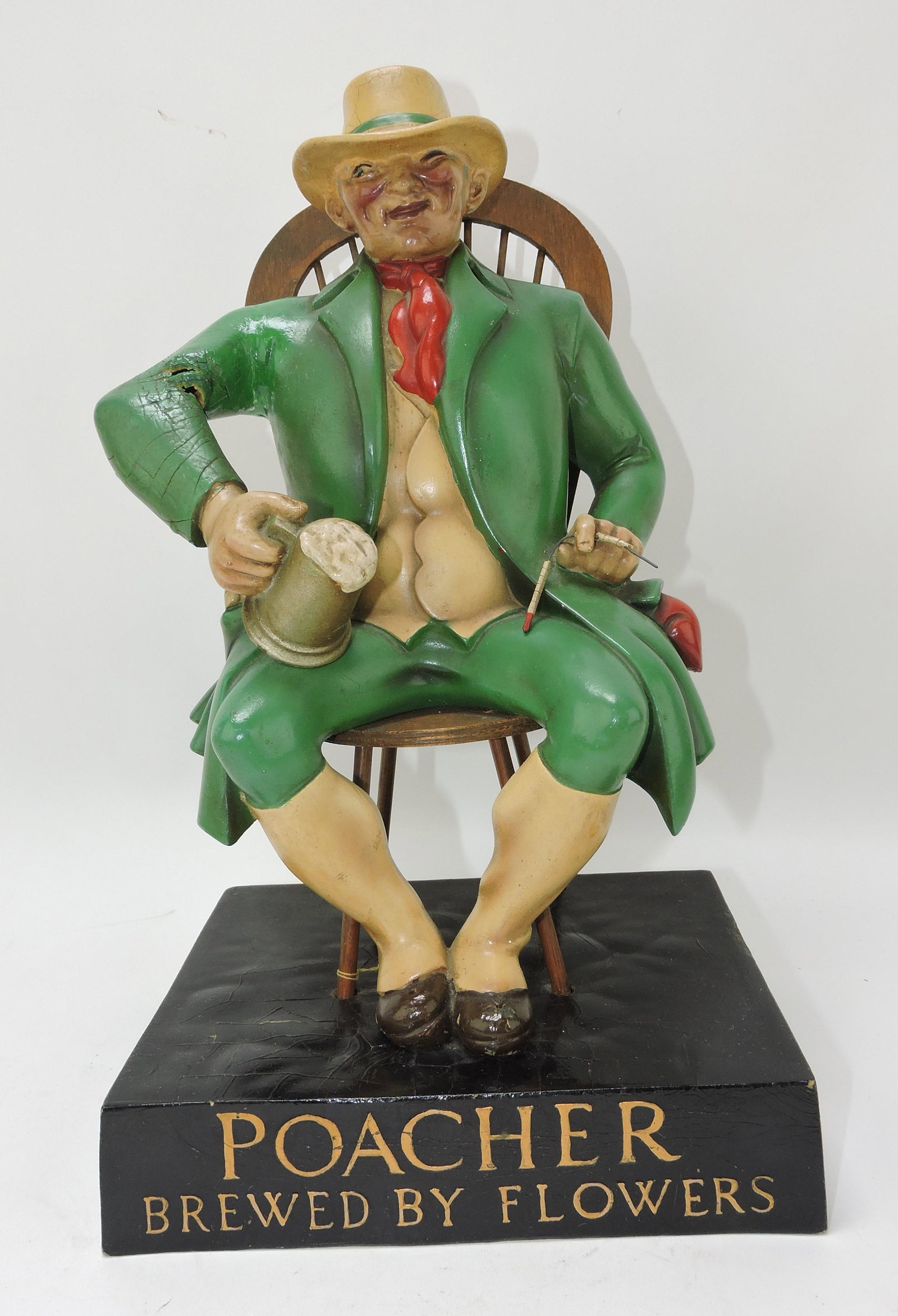 Poacher Beer advertising figure,: 15", some losses; Flower Family Collection