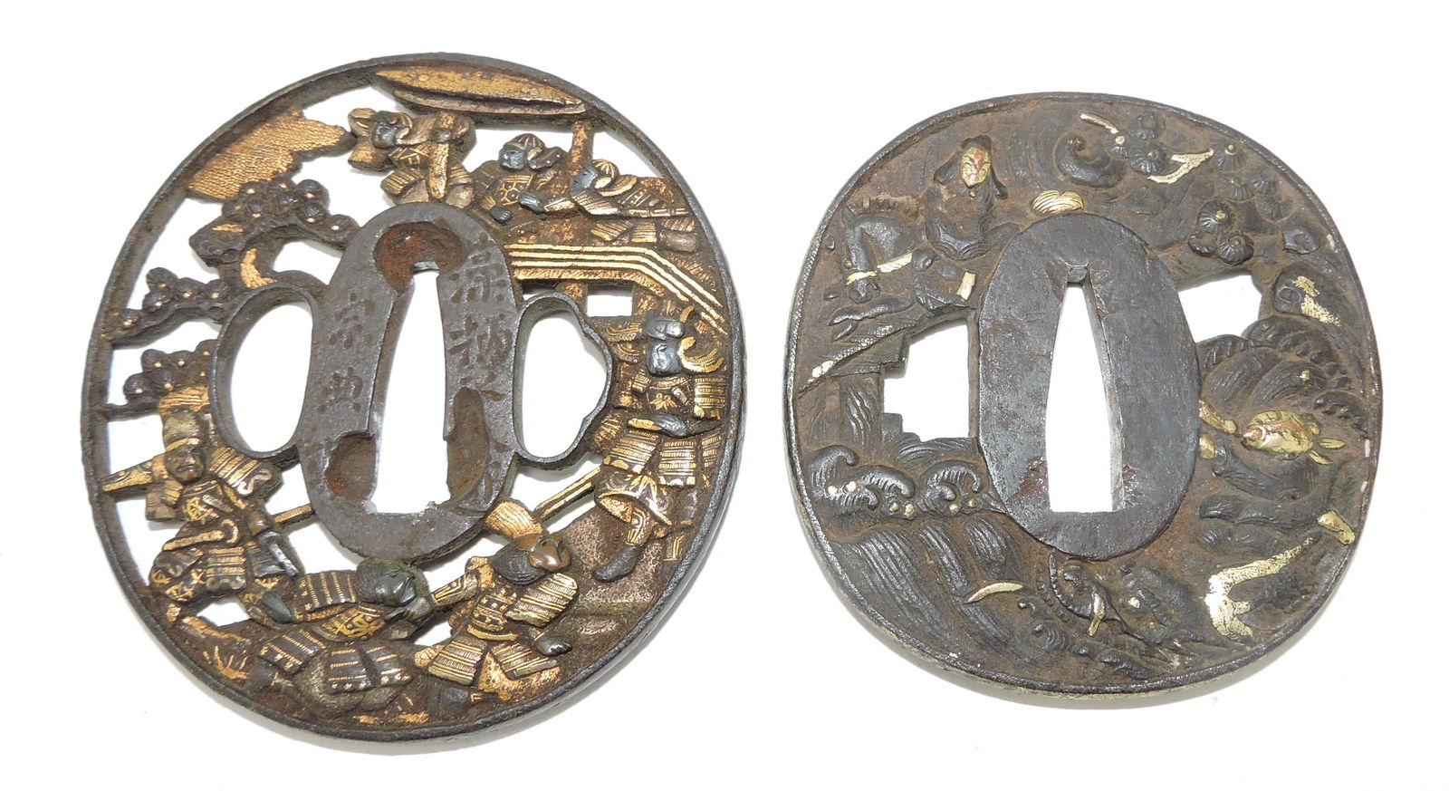 Lot of 2 Japanese mixed metals Tsuba (1 of 2)