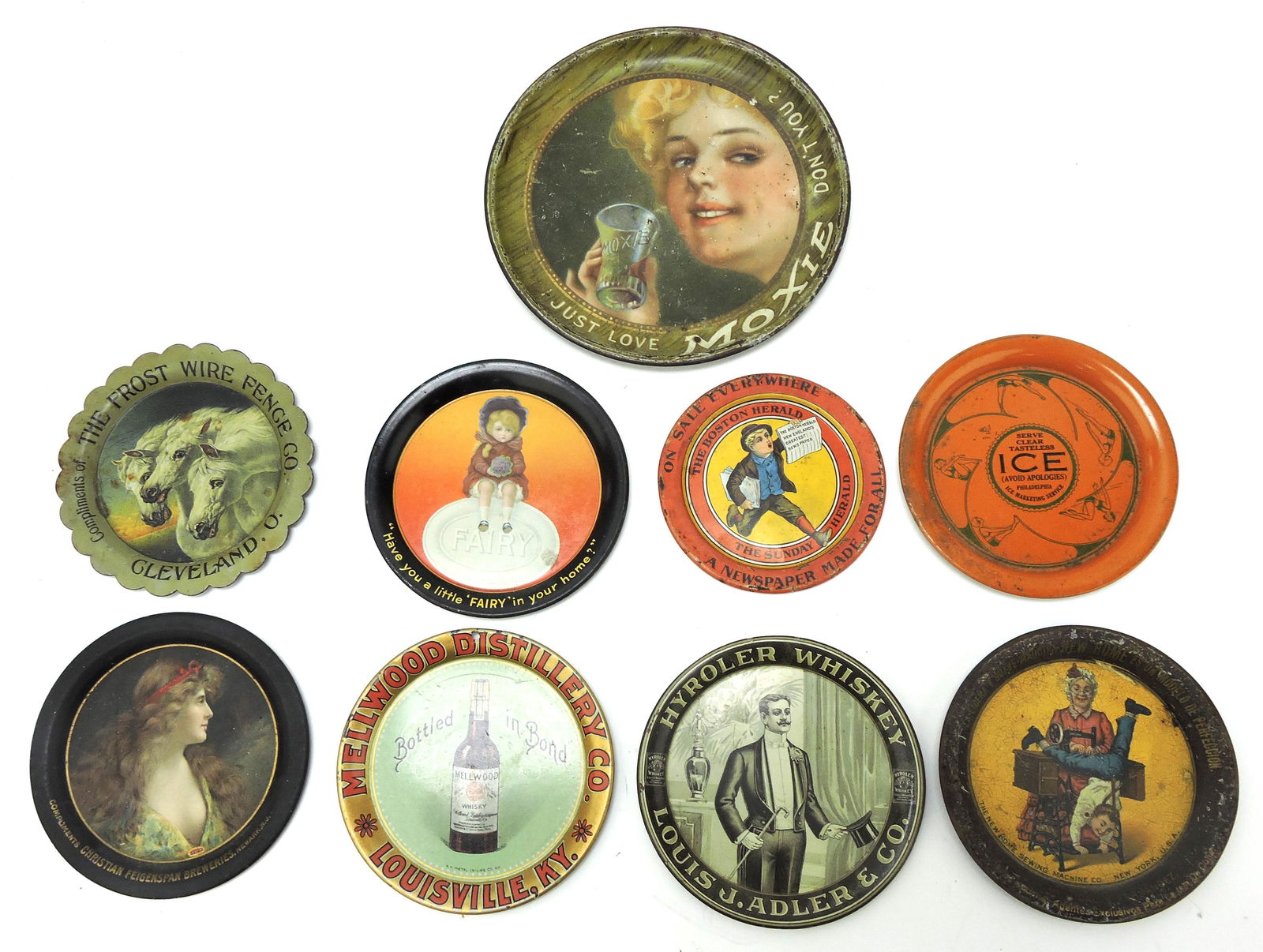 Lot of 9 advertising tip trays: Moxie, (1 of 1)