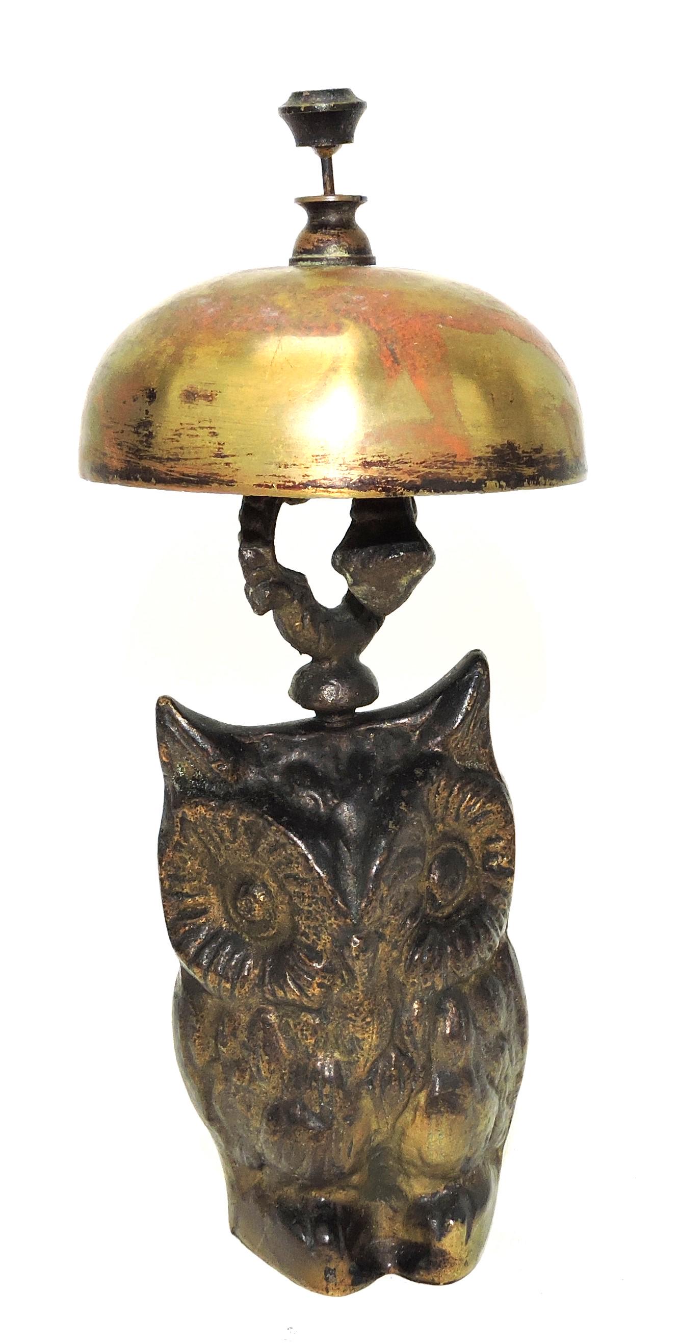 Cast iron owl form cow bell, brass (1 of 1)