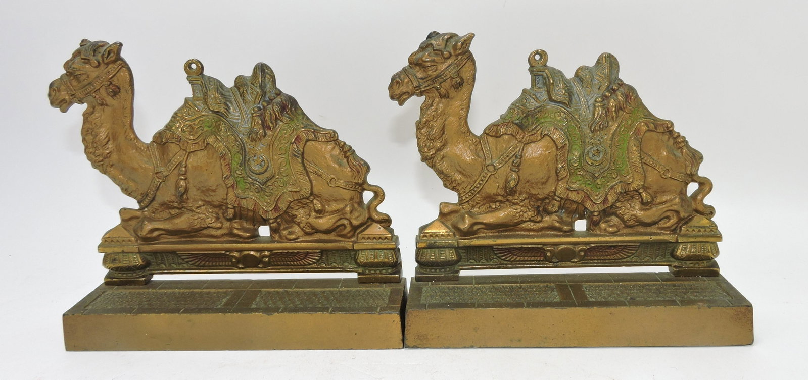 Cast iron pair of camel bookends,: 6"; Flower Family Collection