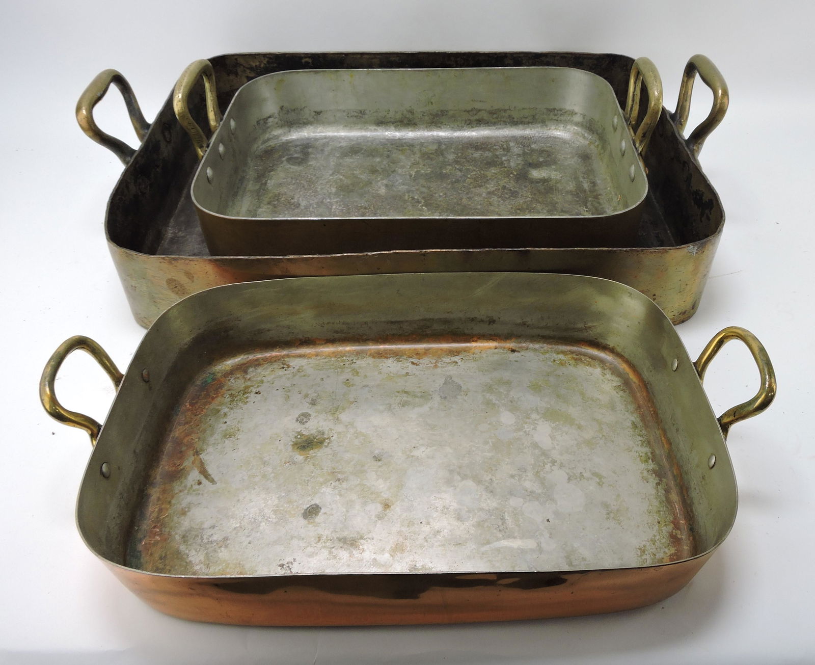 Lot of 3 rectangular copper pans with (1 of 2)