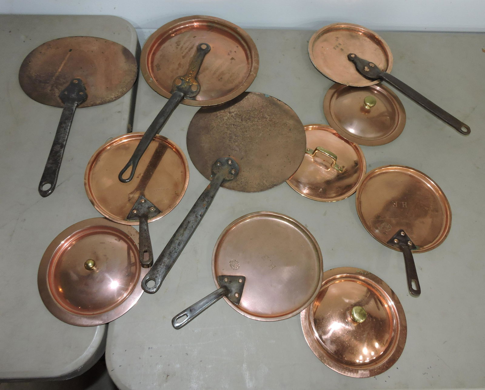 Lot of 11 copper pan lids, some (1 of 1)