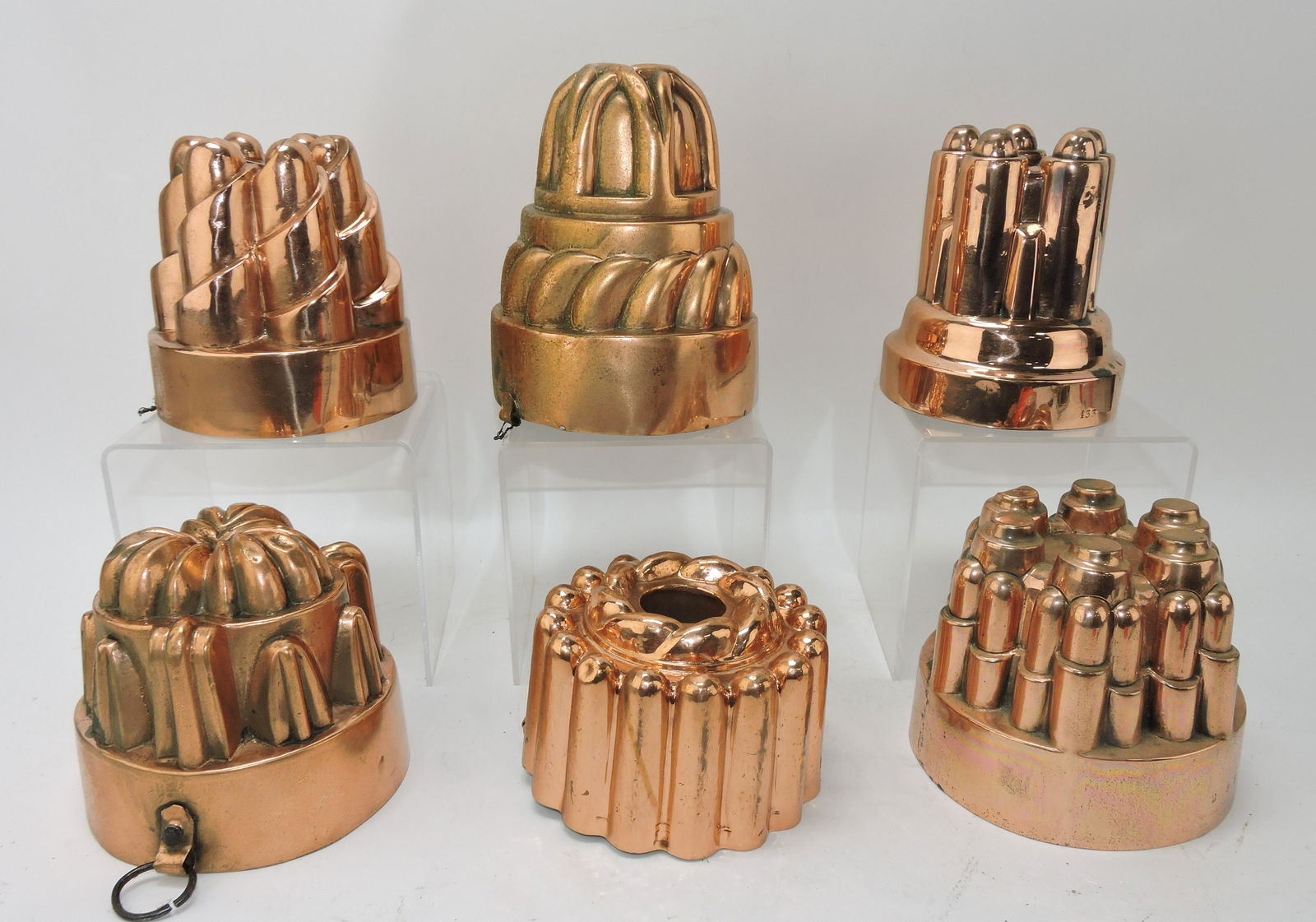 Lot of 6 copper food molds, 3 1/2 to 6", (1 of 1)