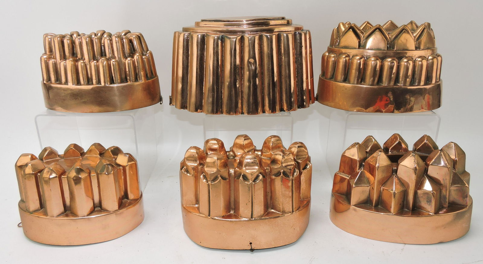 Lot of 6 oval copper food molds (1 of 1)