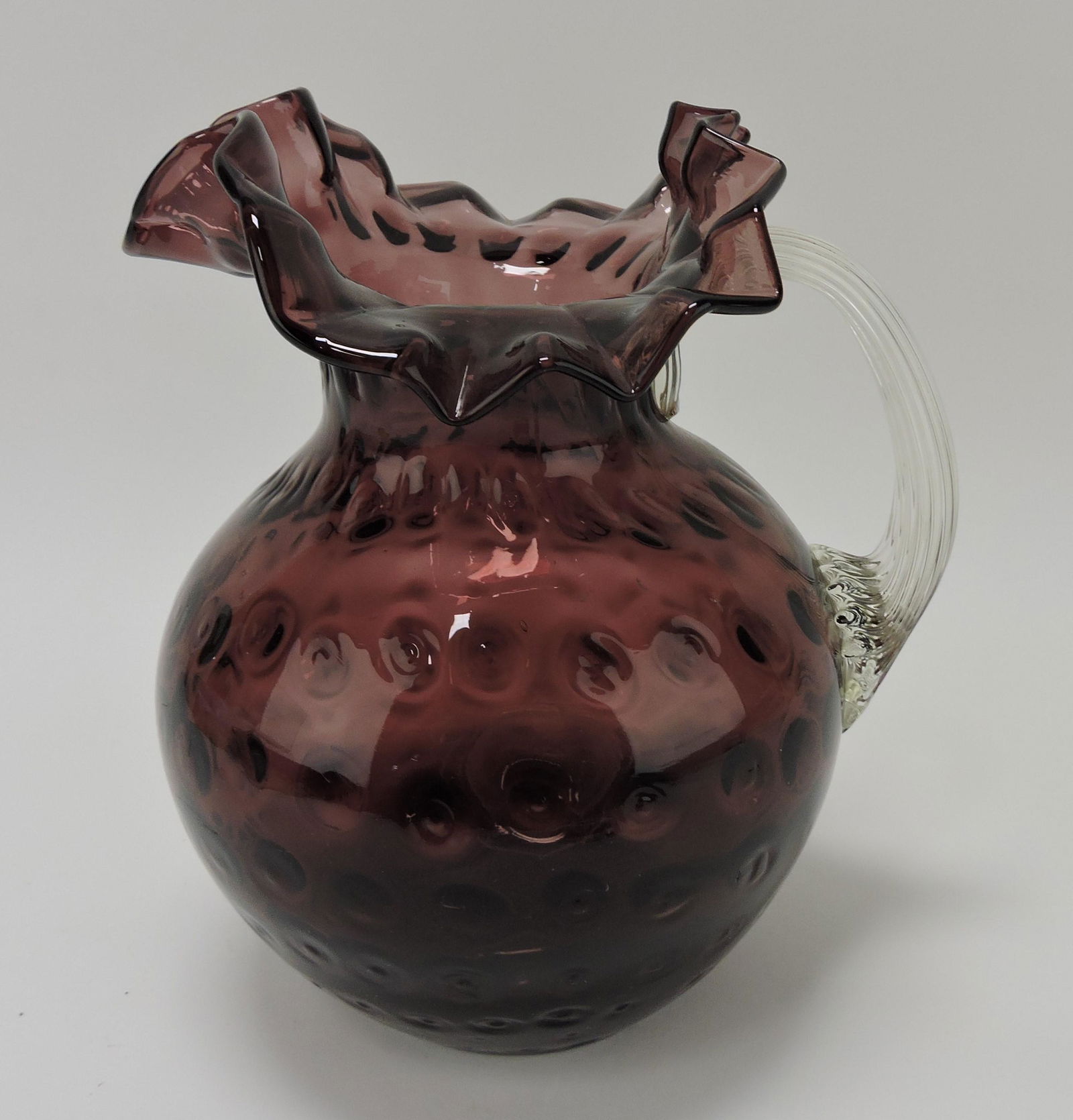 Amethyst glass pitcher, clear applied (1 of 1)