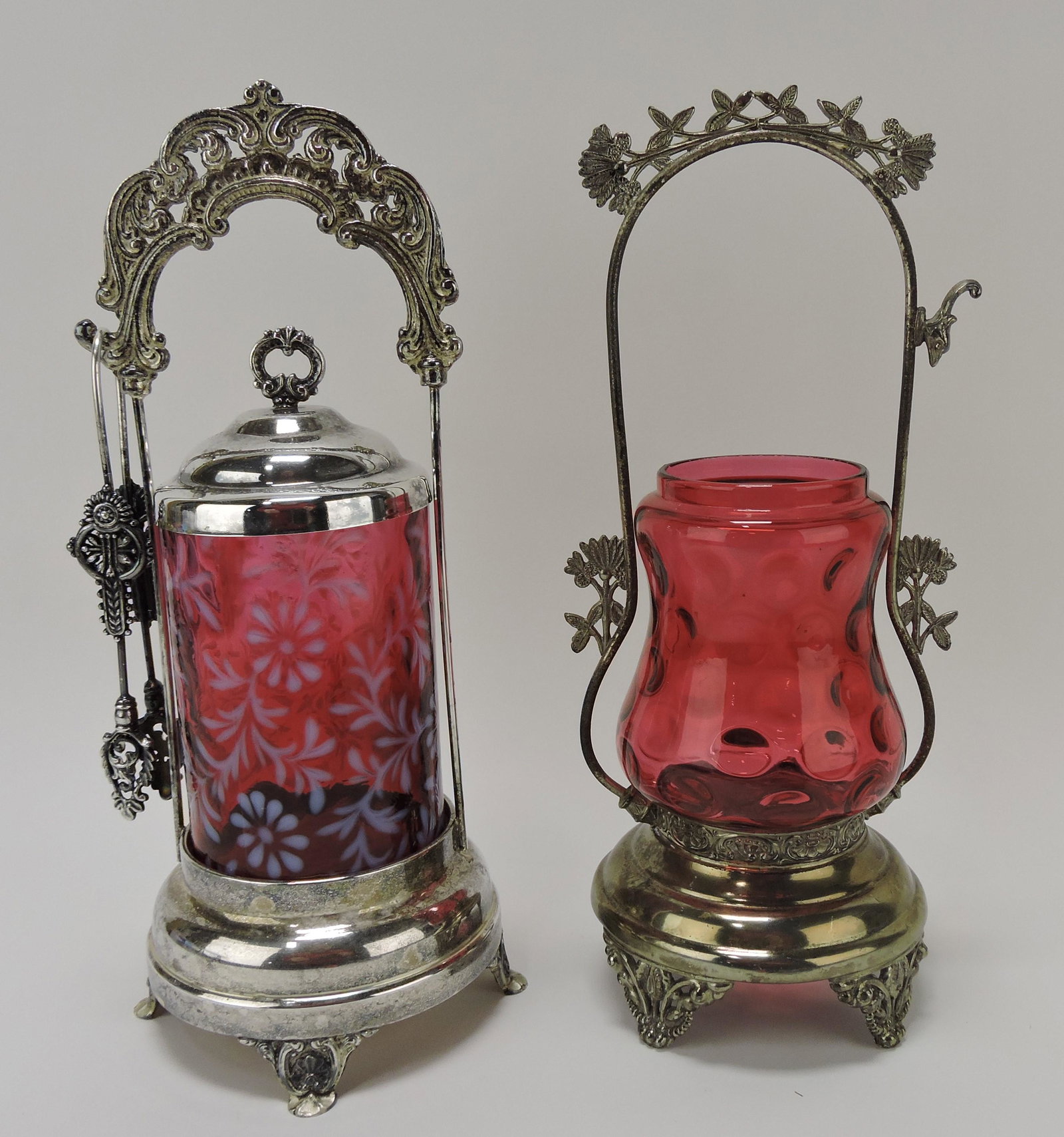 Cranberry daisy and fern pickle castor: with cranberry coin spot castor, no lid or tongs