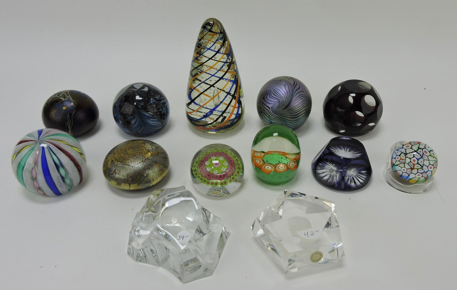 Lot of 13 paperweights: Orient & Flume,: Eichholtz, Baccarat, Val St. Laurent, and others