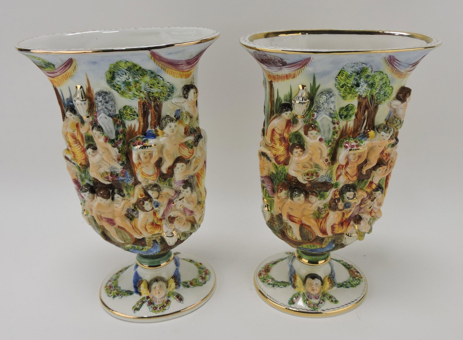 Capodimonte pair of 12" vases: .