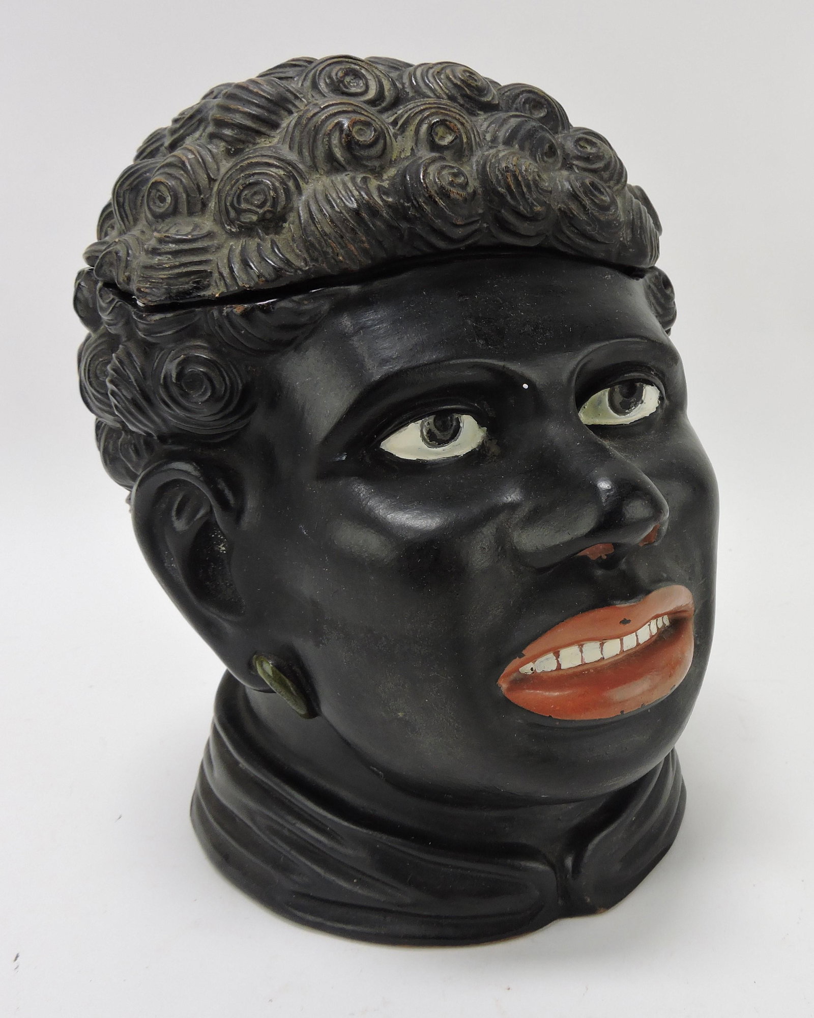Terra Cotta Blackamoor humidor,: signed CS #1428, 8 1/2"