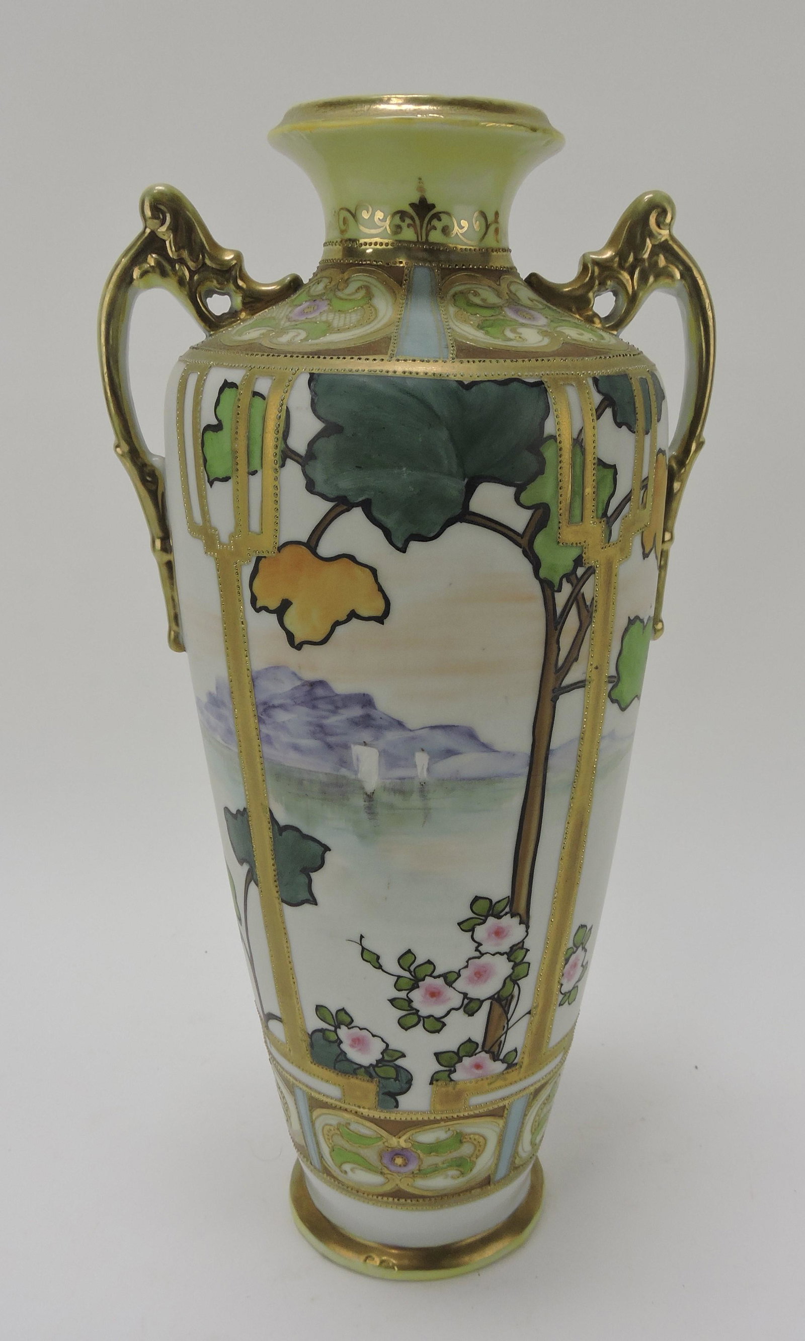Nippon two handled 14" vase: .