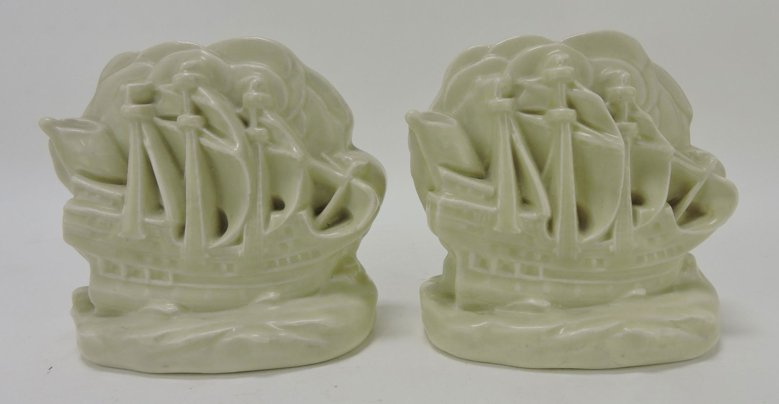 Rookwood Art Pottery pair of ship: bookends #2694, 1929, 5" ; Flower Family Collection