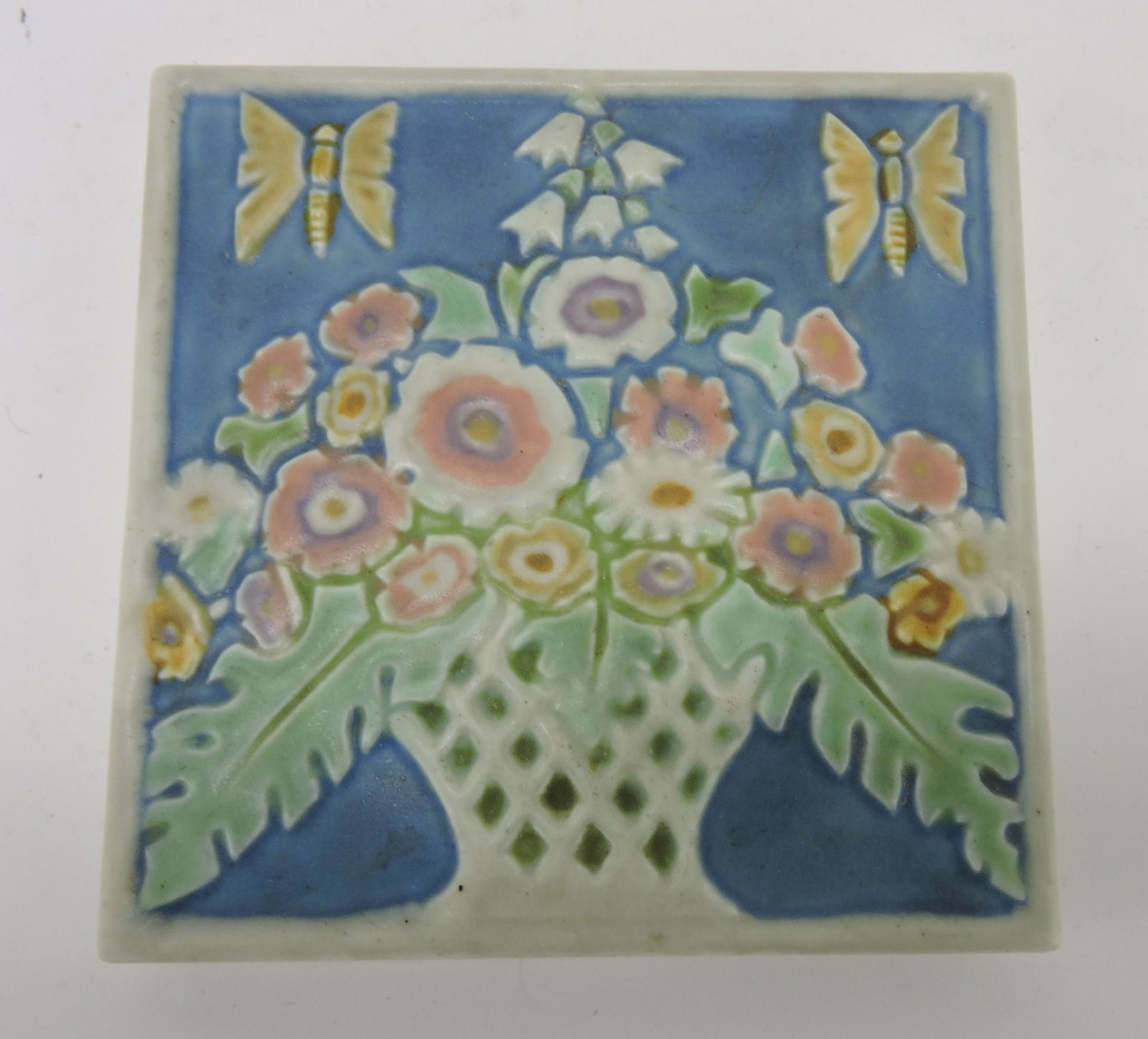 Rookwood Art Pottery flower basket: trivet, #3206, 1929, 5 1/2" ; Flower Family Collection