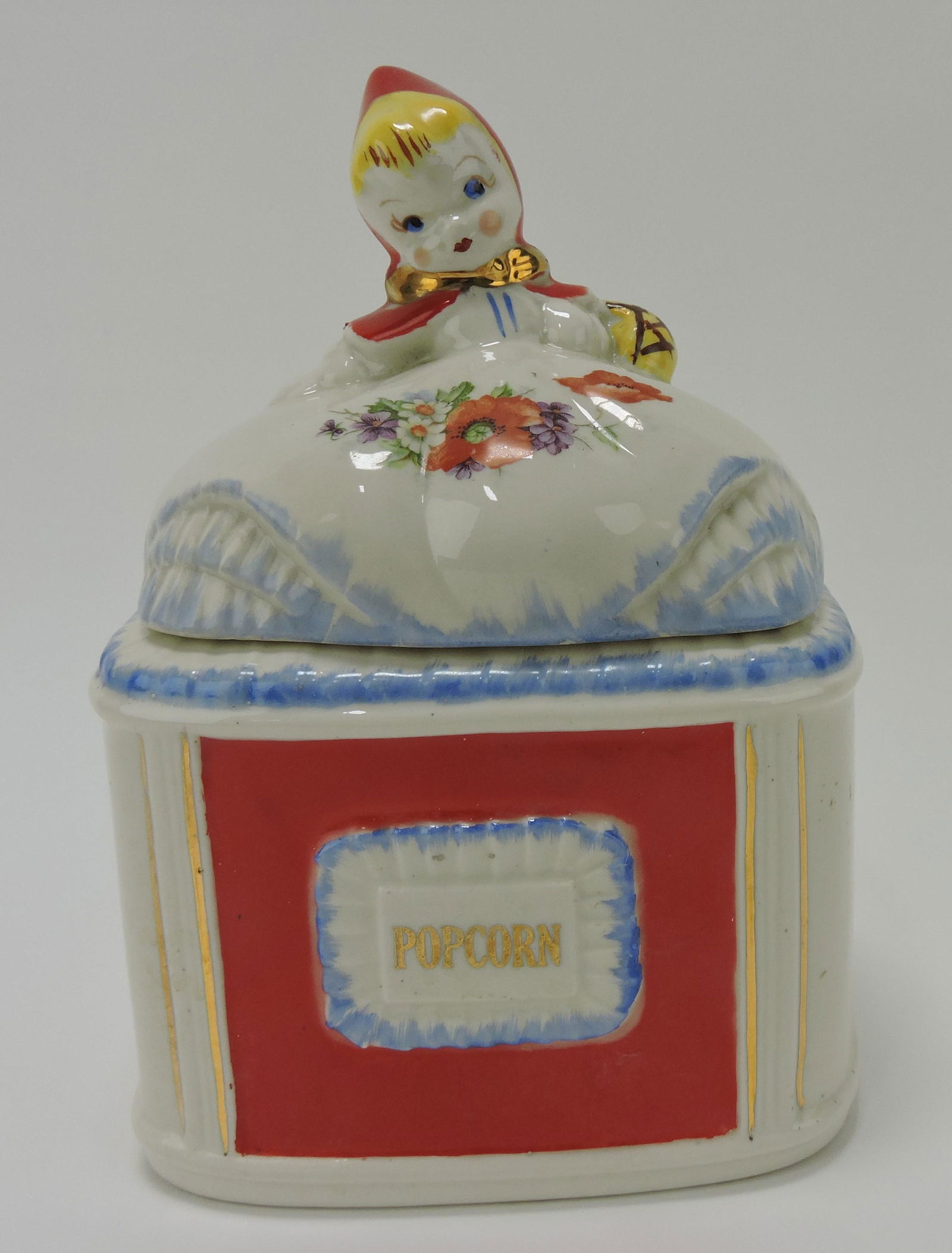Hull Little Red Riding Hood RARE: popcorn canister, 10", old hairline to top rim of base