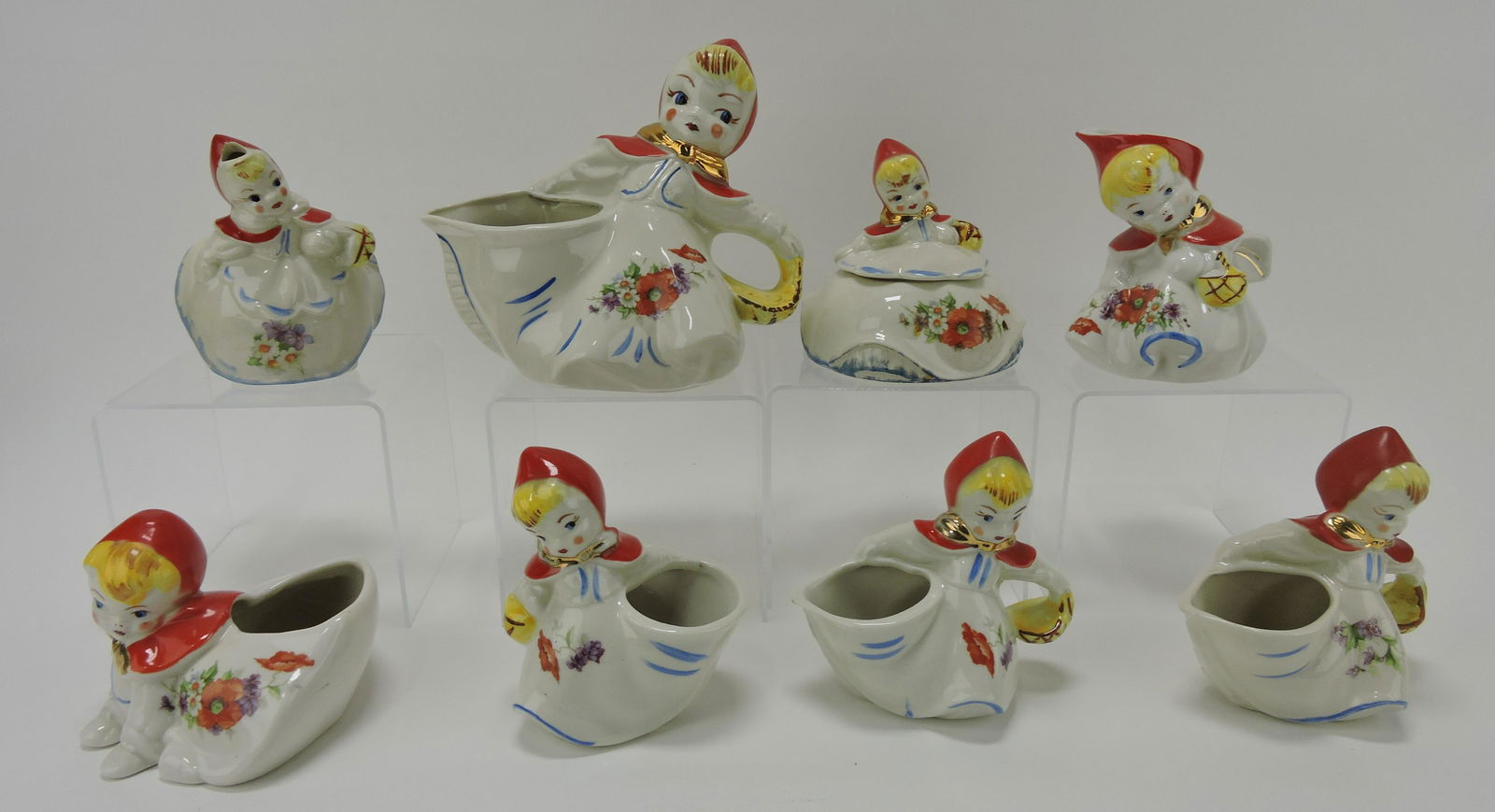 Hull Little Red Riding Hood lot of: sugars, creamers, & pitchers; various condition