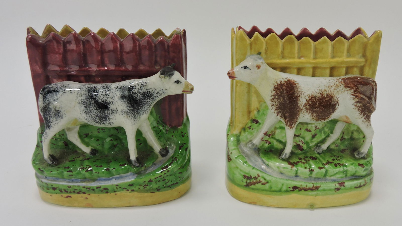 Staffordshire pair of cow spill vases, (1 of 2)