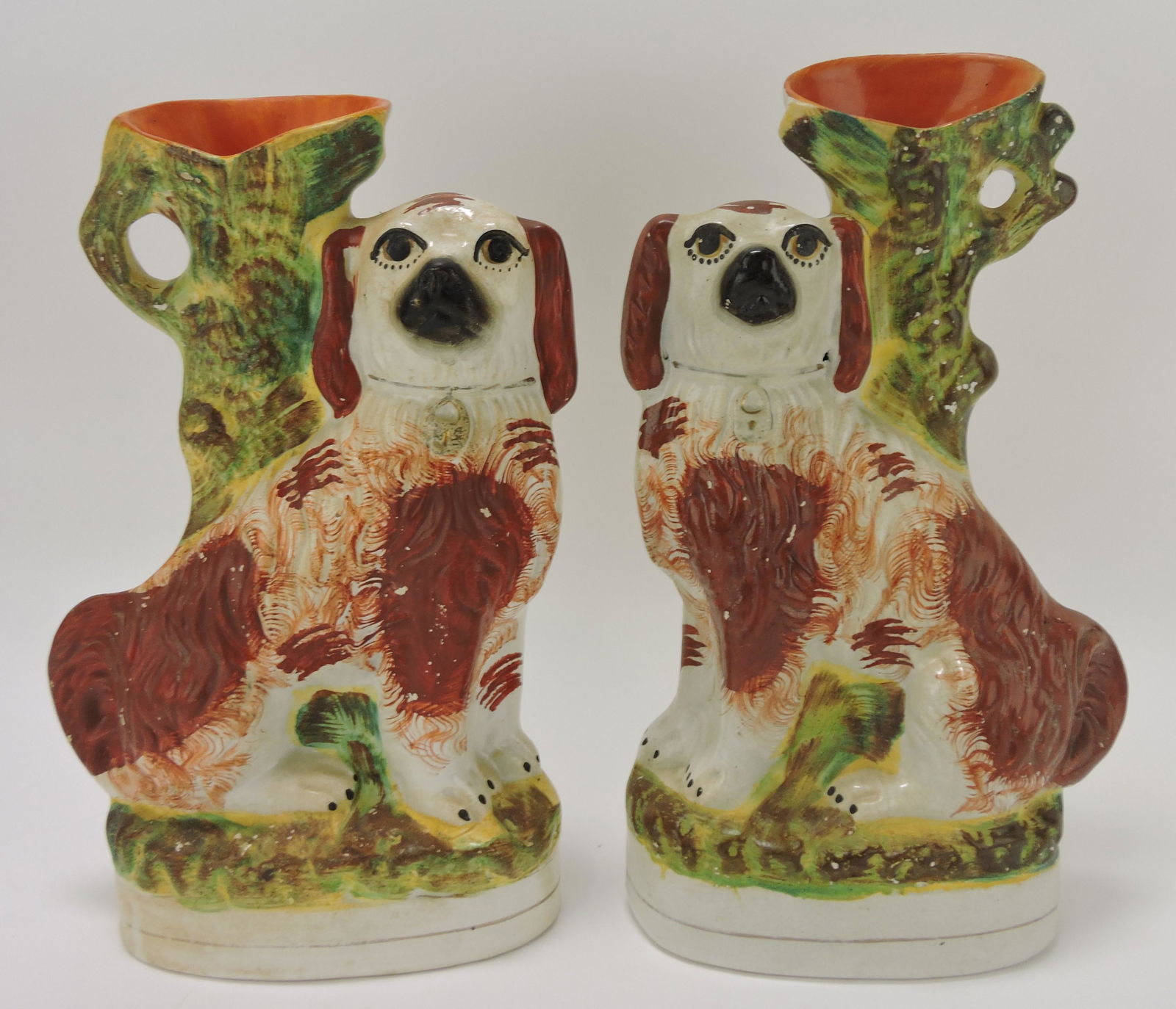 Staffordshire pair of spaniel spill vases, (1 of 2)