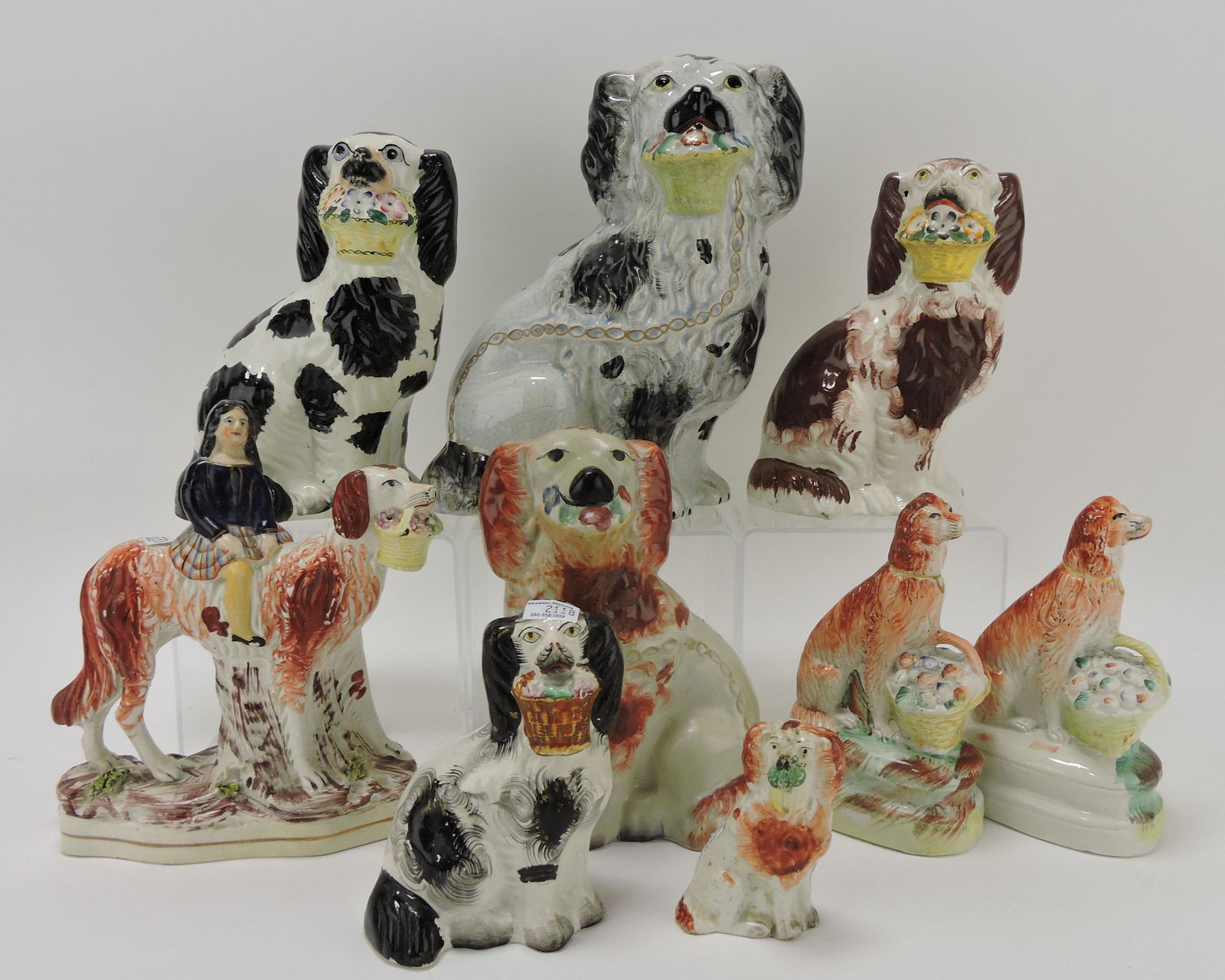 Staffordshire lot of 9 spaniels with (1 of 1)