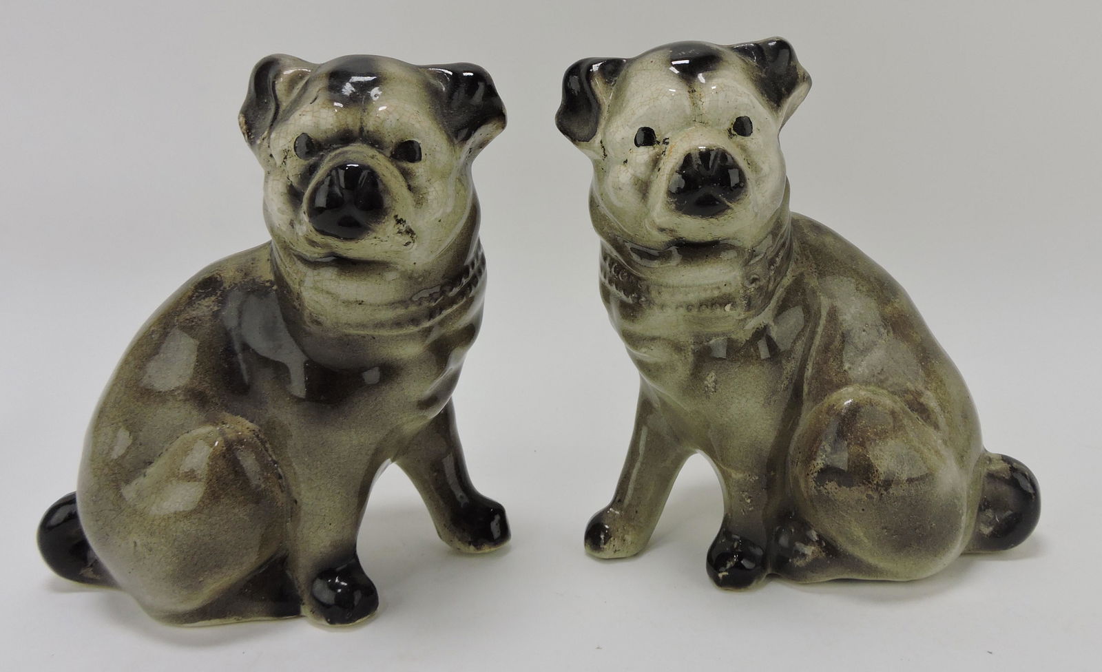 Staffordshire pair of Boston Terrier dogs,: 7 1/2", hollow base