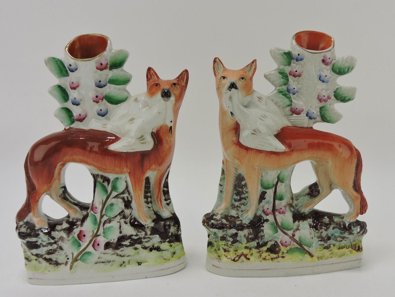 Staffordshire pair of fox with goose (1 of 2)