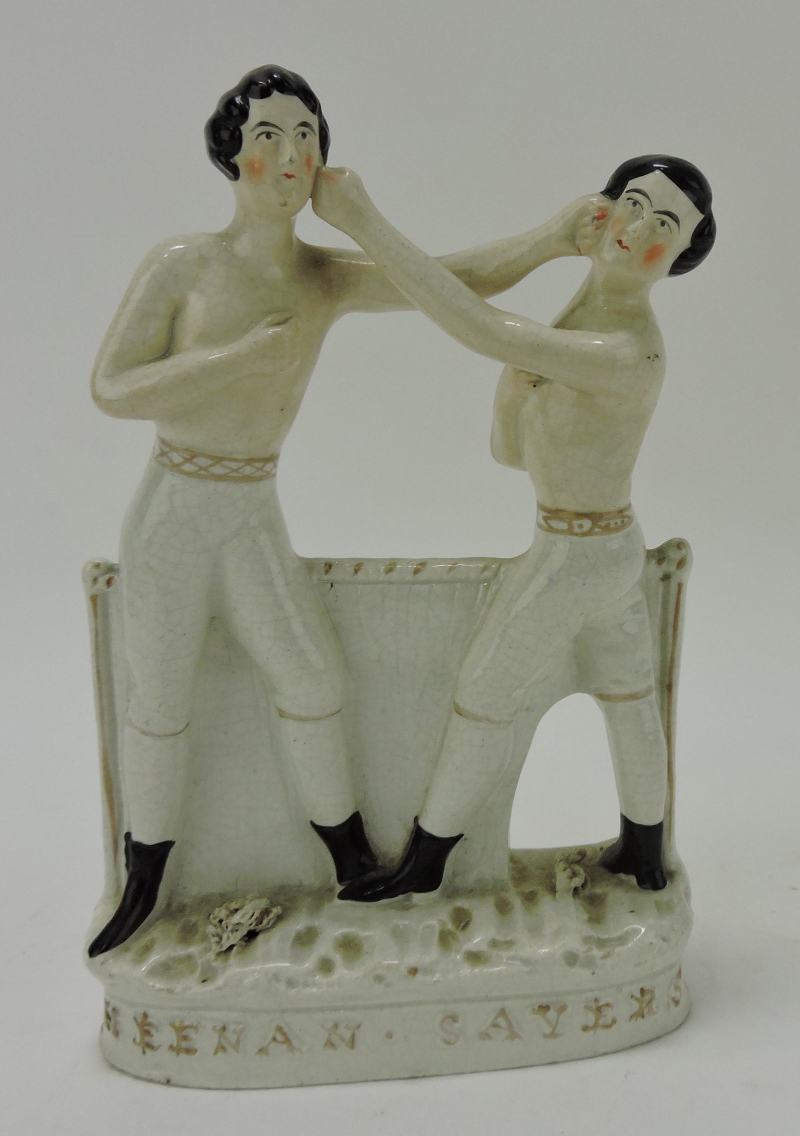 Staffordshire figure 'Heenan & Sayers': boxers, 9", base rim nick to back